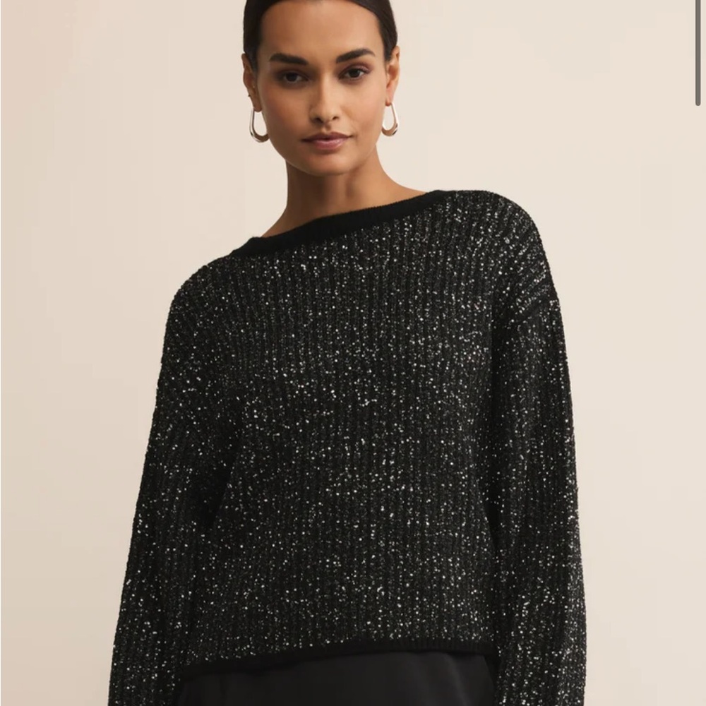 Z Supply Gleam Sequin Black and Silver Knit Sweater